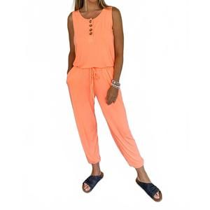 NEW ZENANA sleeveless jogger jumpsuit in neon peach
